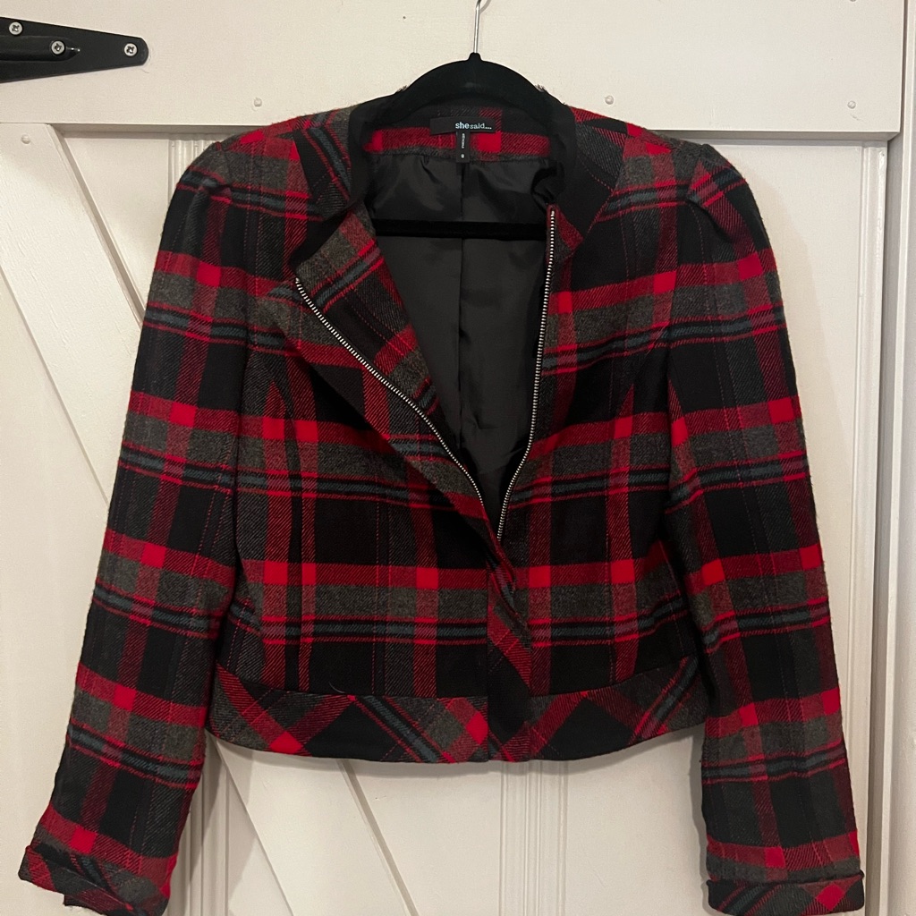 Chic Plaid Blazer - Red And Black